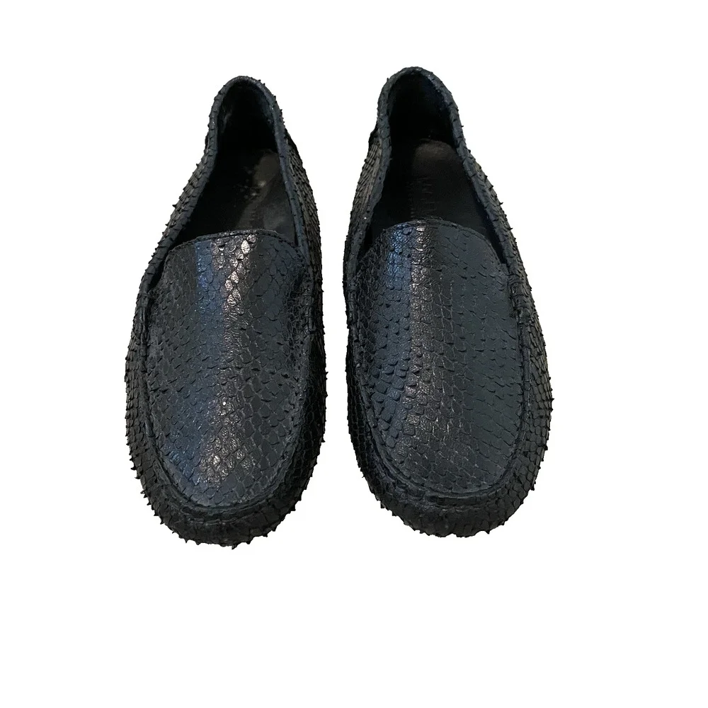 M Gemi The Felize Moccasin Loafer Sz 40 US 9 Black Snake Preppy Designer‎ Italy